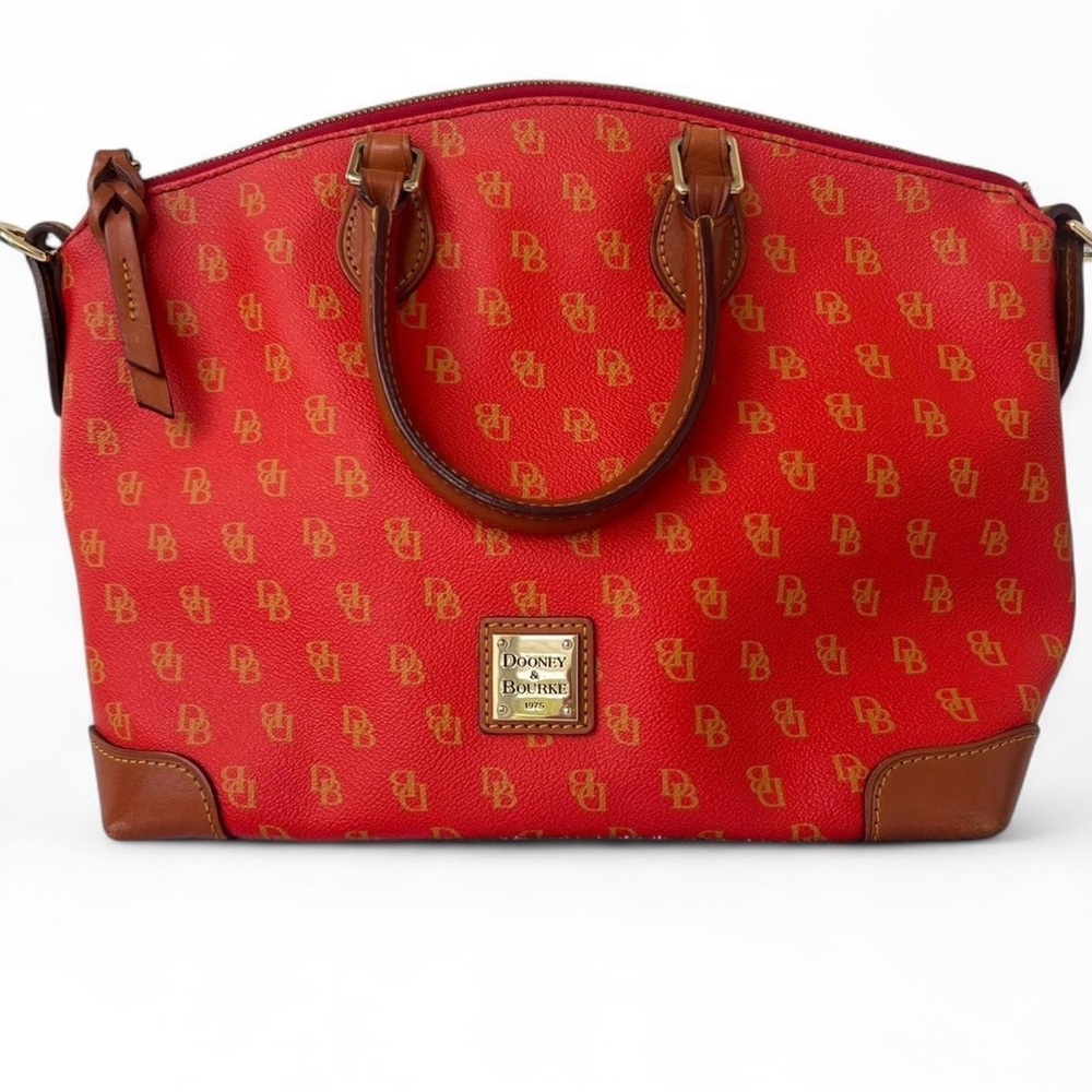 Dooney & Bourke Red and Brown Logo Satchel